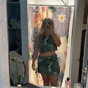 Green and Black Patterned Two-Piece Set